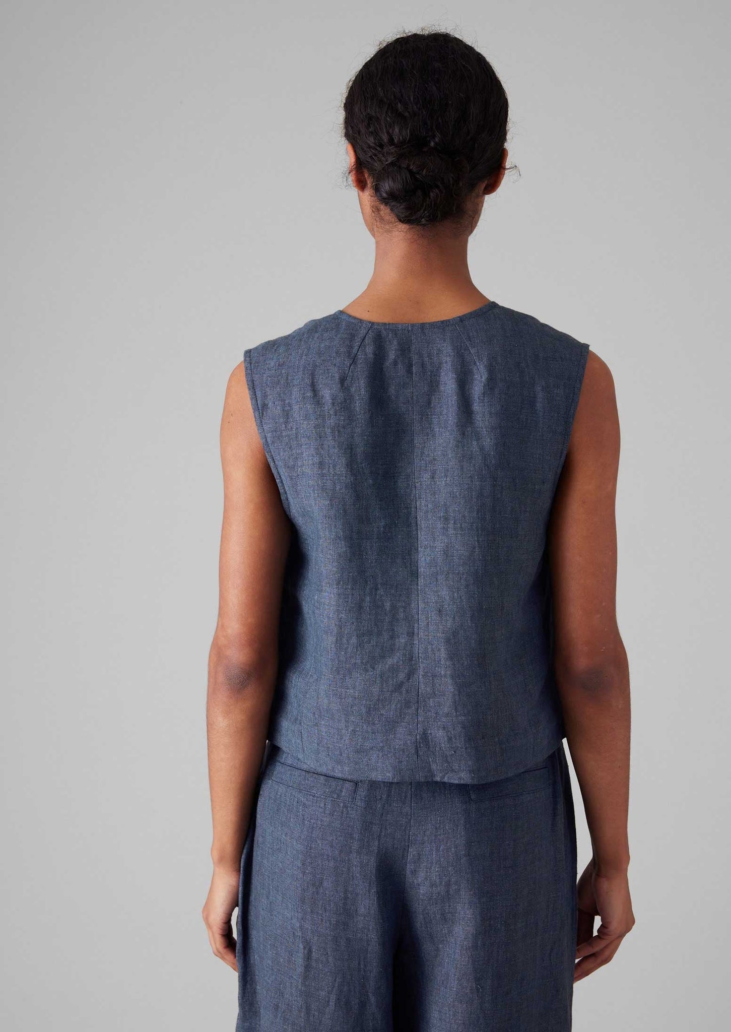 Linen Waistcoat Top | Denim Blue