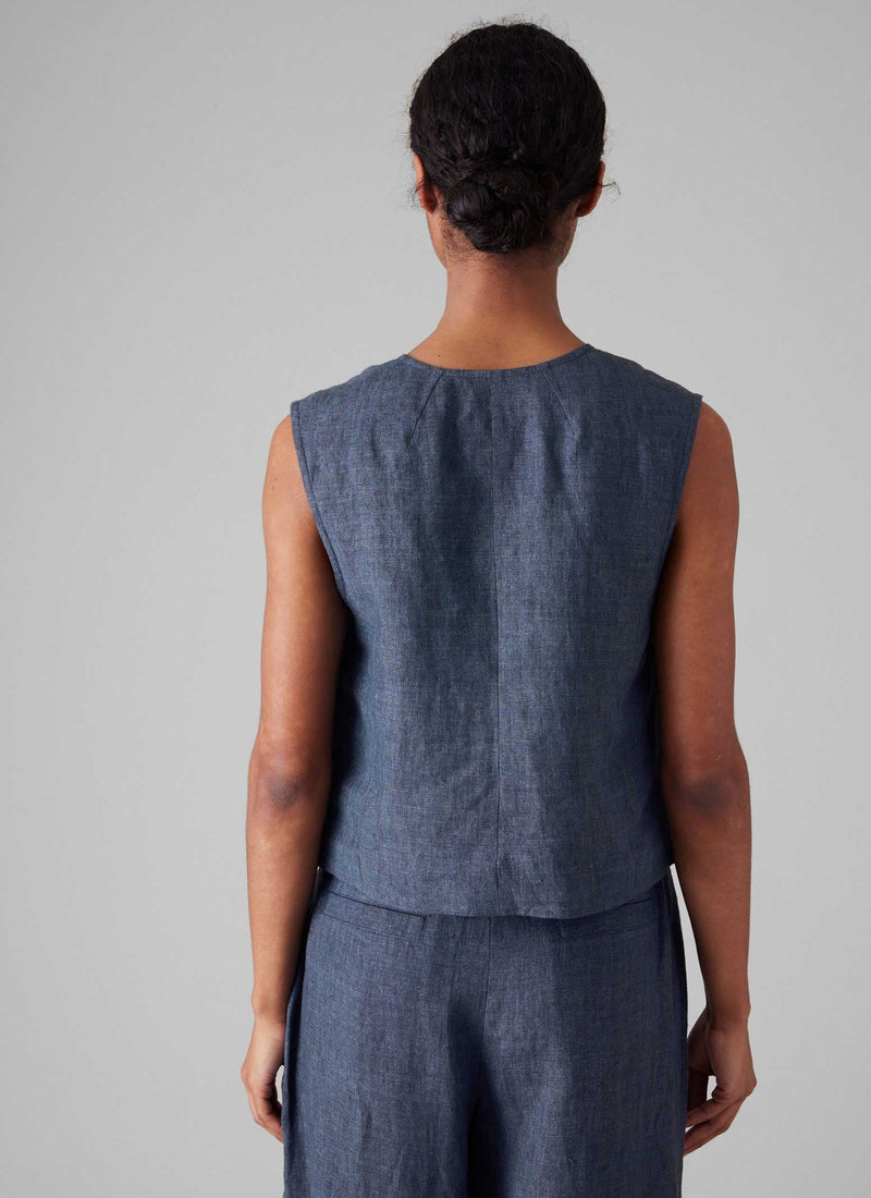 Linen Waistcoat Top | Denim Blue