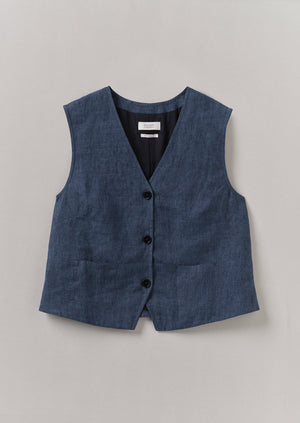 Linen Waistcoat Top | Denim Blue