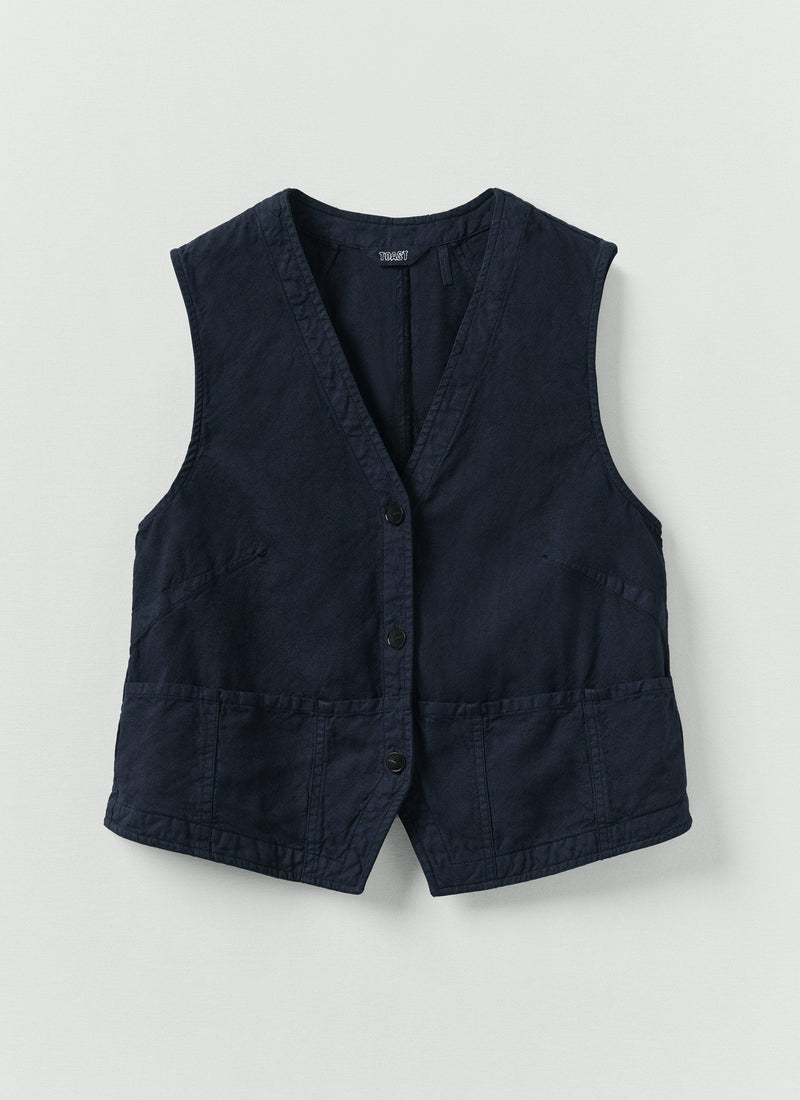 Cotton Linen Canvas Waistcoat Top | Anthracite