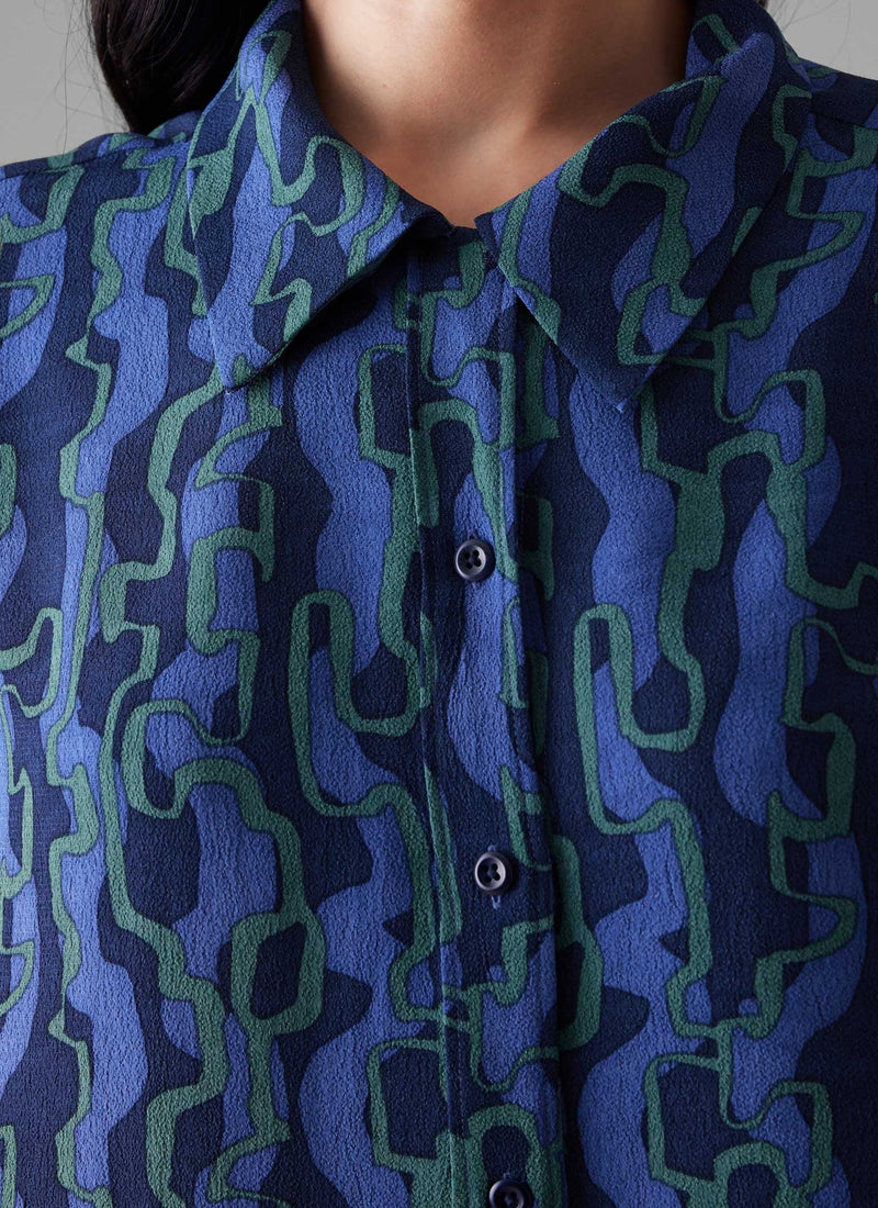Gia Ribbon Print Shirt | Multi Blue/Copper Green
