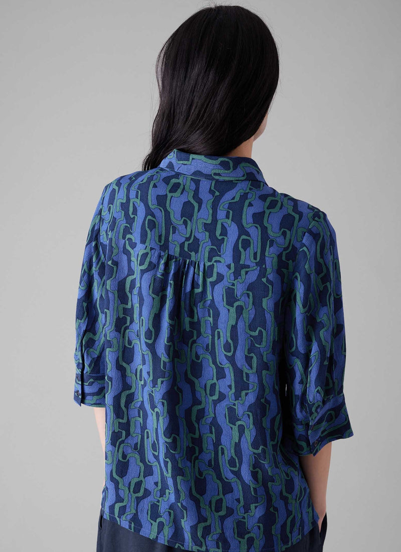 Gia Ribbon Print Shirt | Multi Blue/Copper Green