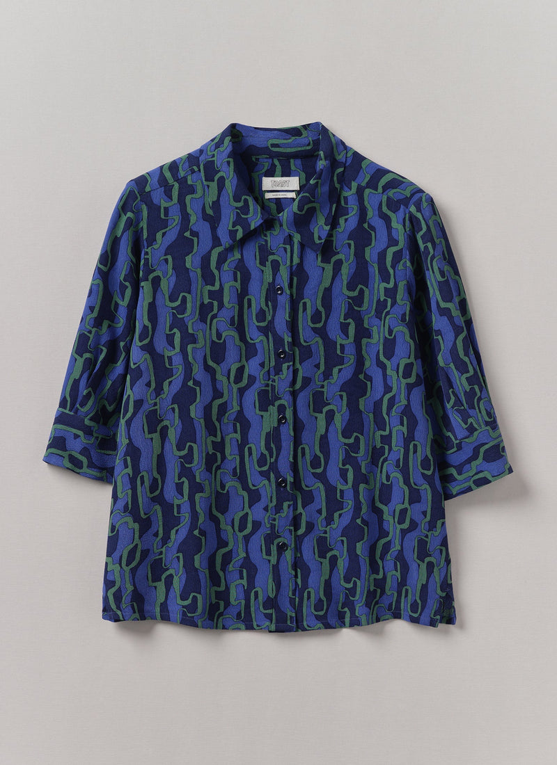 Gia Ribbon Print Shirt | Multi Blue/Copper Green