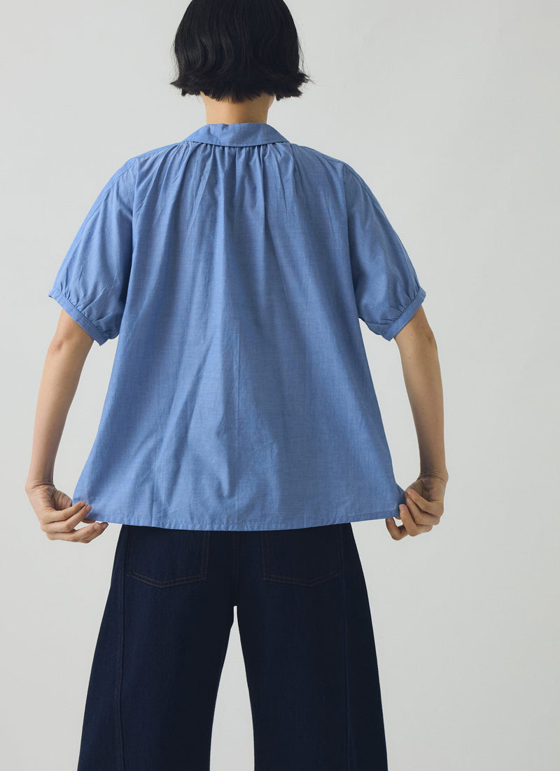 Cecily Gathered Cotton Shirt | Light Blue