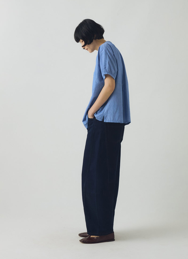 Cecily Gathered Cotton Shirt | Light Blue