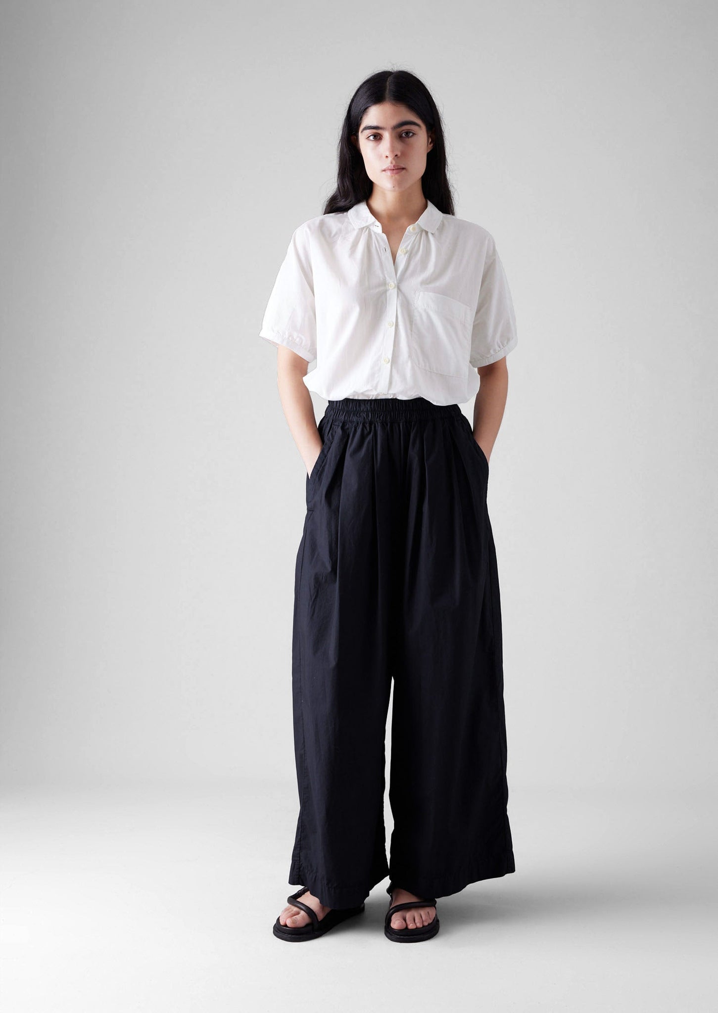 Gathered Cotton Chambray Shirt | White