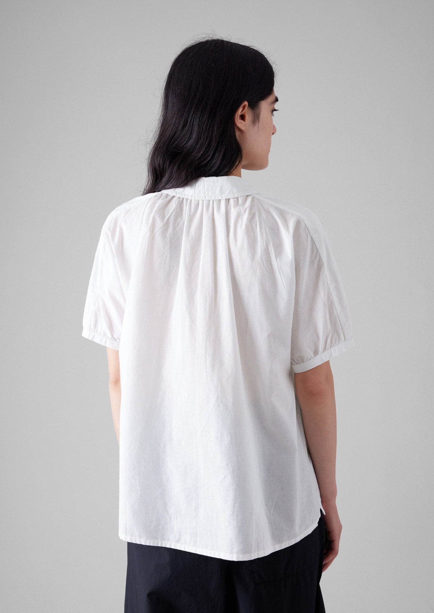 Gathered Cotton Chambray Shirt | White