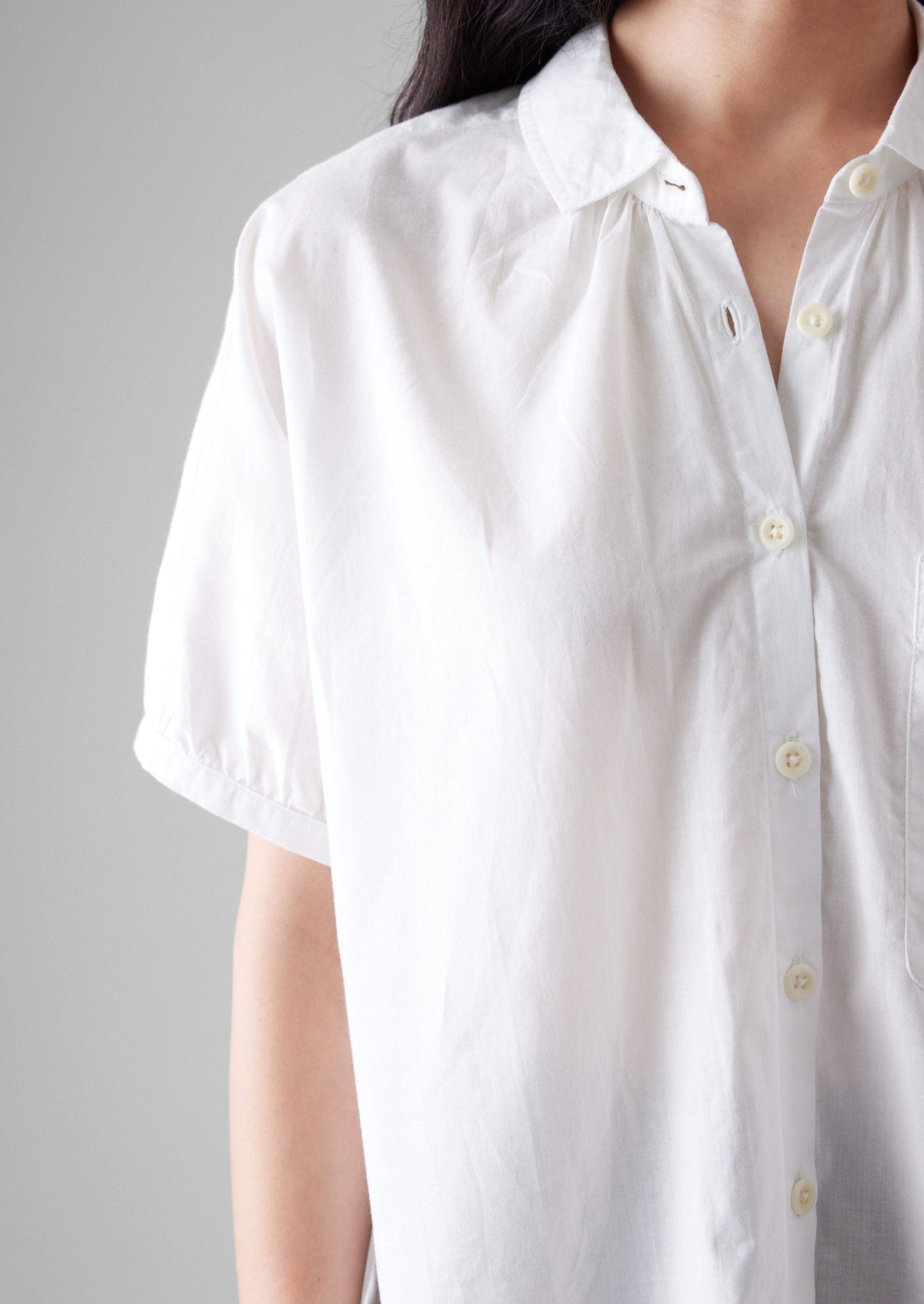 Gathered Cotton Chambray Shirt | White