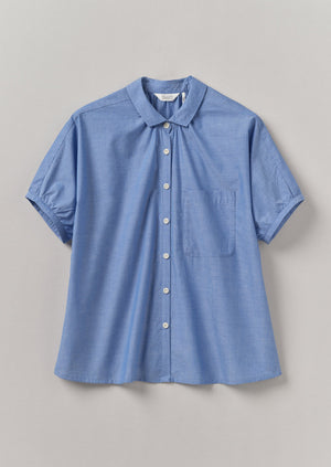 Gathered Cotton Chambray Shirt | Light Blue