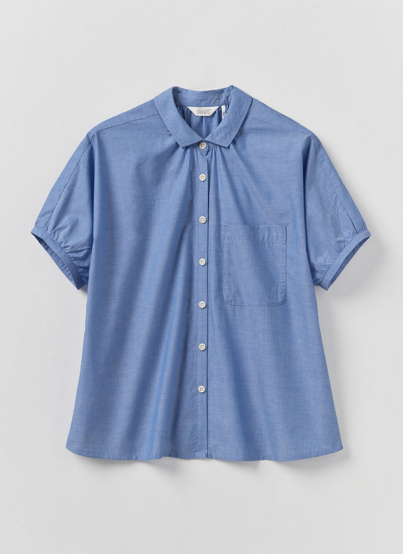 Cecily Gathered Cotton Shirt | Light Blue