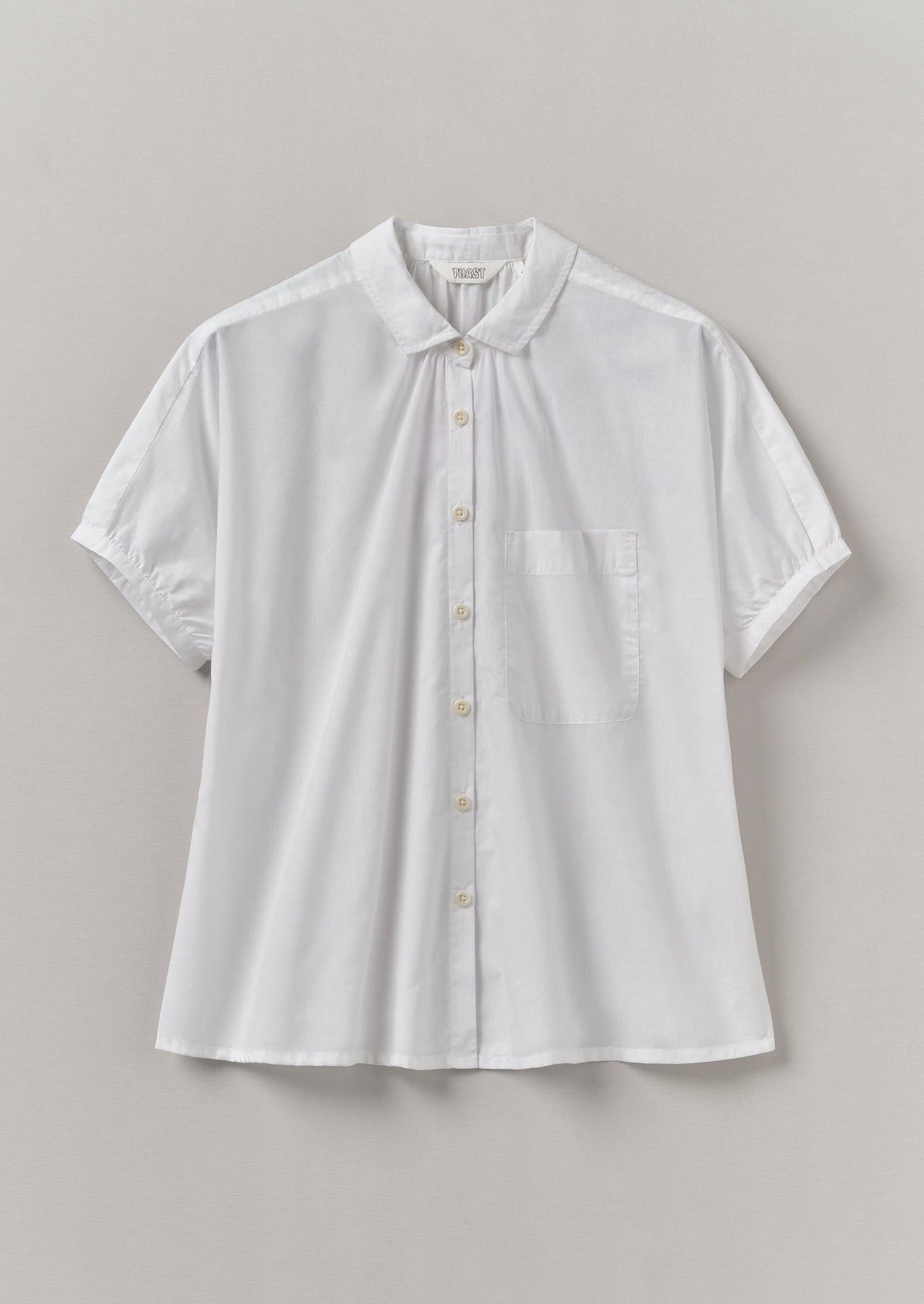 Gathered Cotton Chambray Shirt | White