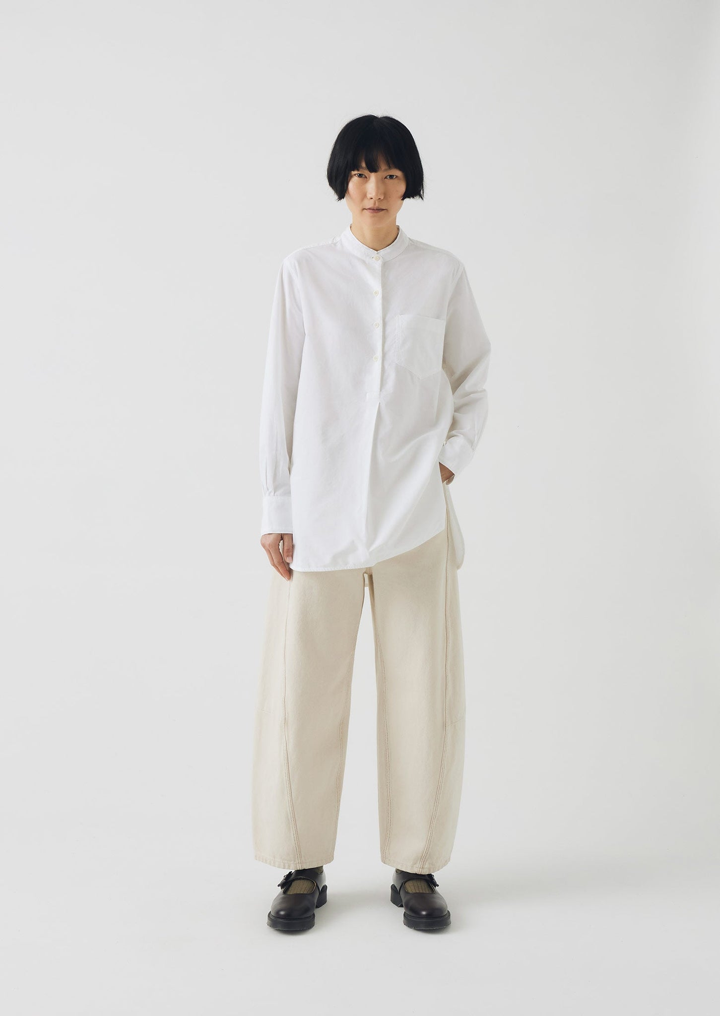 Taro Cotton Oxford Long Shirt | White