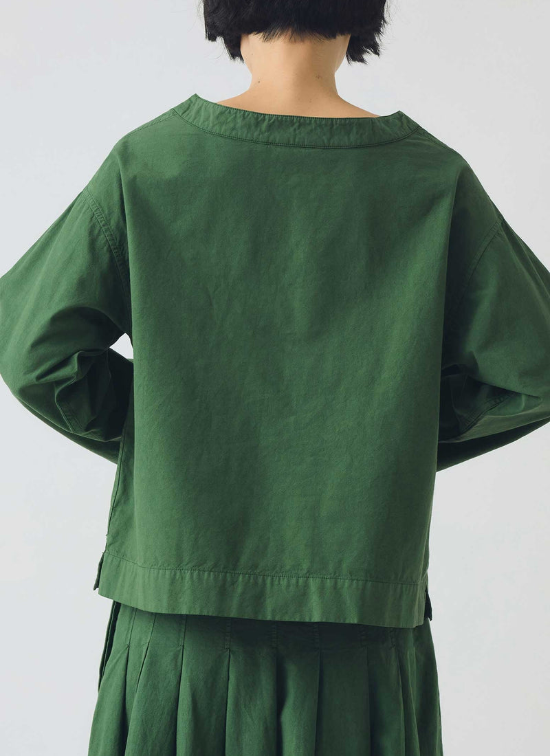 Cotton Linen Poplin Smock Top | Forest Green