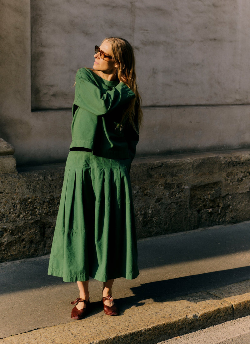 Cotton Linen Poplin Smock Top | Forest Green