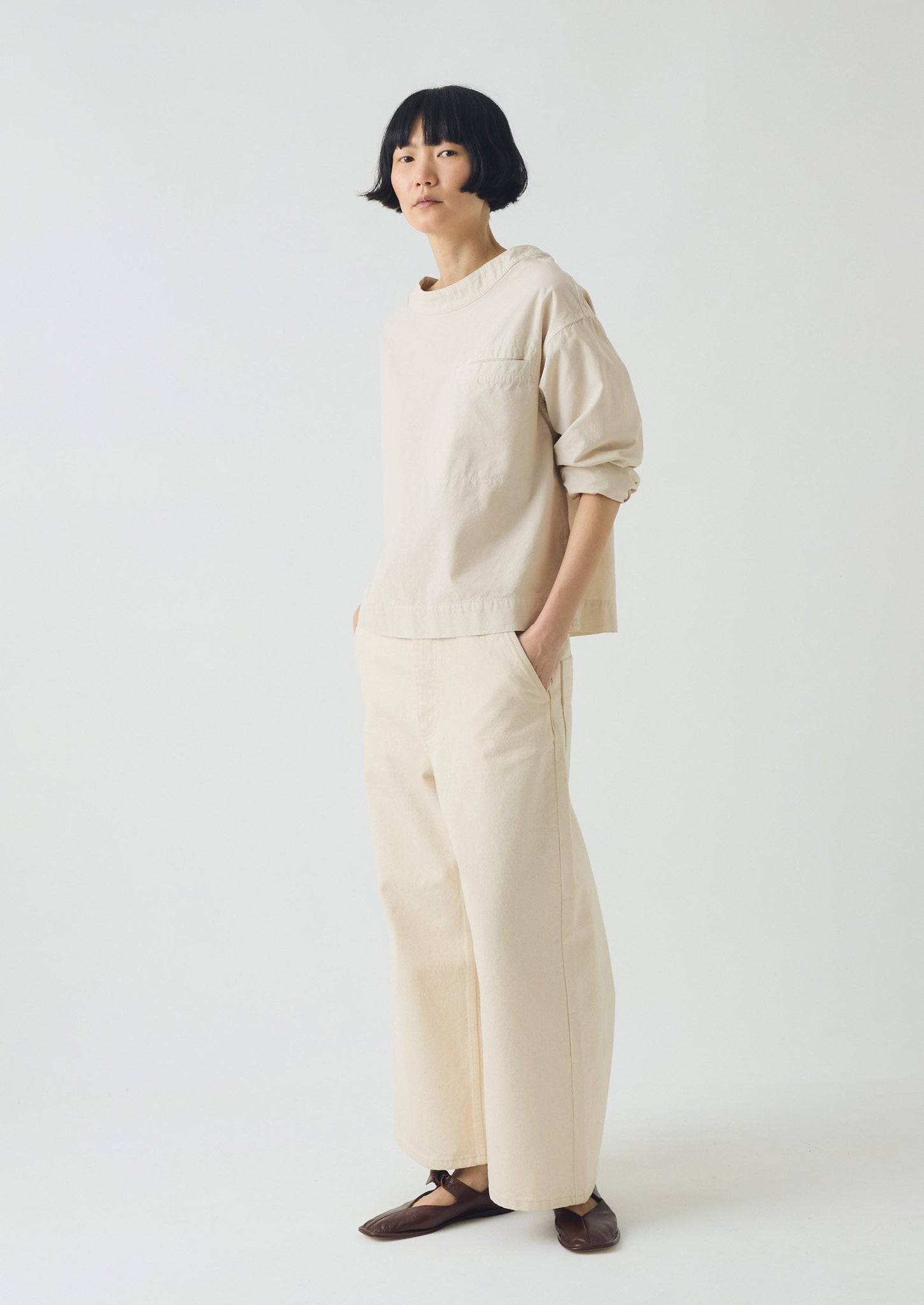 Cotton Linen Poplin Smock Top | Raw Linen