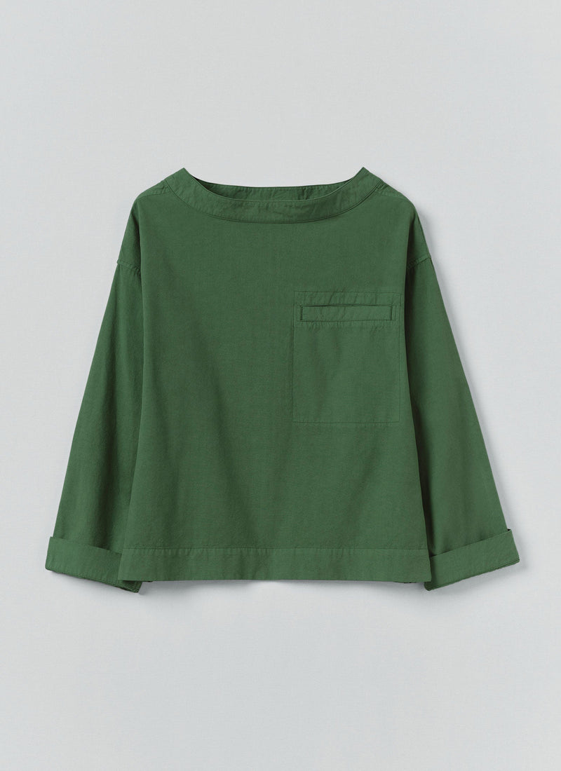 Cotton Linen Poplin Smock Top | Forest Green