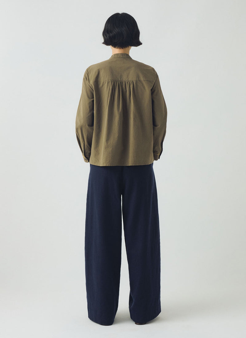 Embroidered Mini Stripe Cotton Shirt | Olive