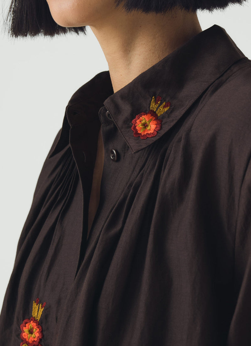 Vespertine Floral Embroidered Cotton Silk Shirt | Black Walnut