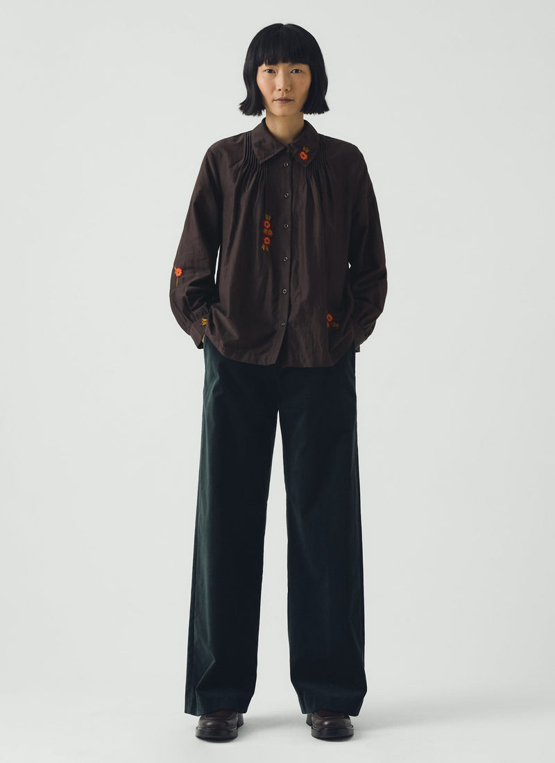 Vespertine Floral Embroidered Cotton Silk Shirt | Black Walnut
