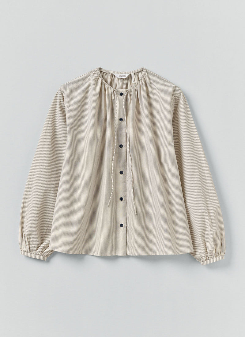 Gathered Neck Mini Stripe Shirt | Sunwashed Blue
