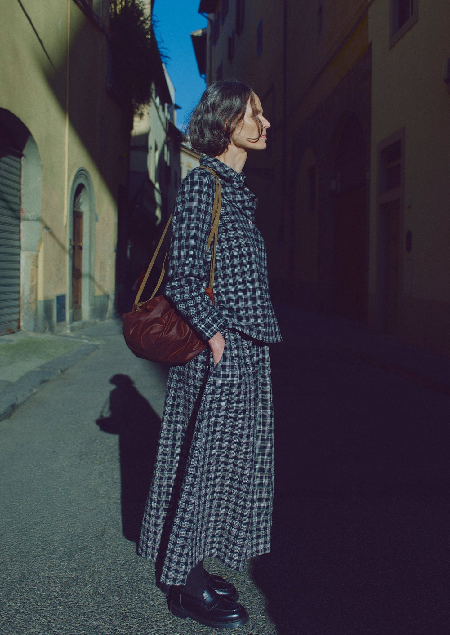 Ollie Binding Check Cotton Wool Seersucker Shirt | Black/Ecru