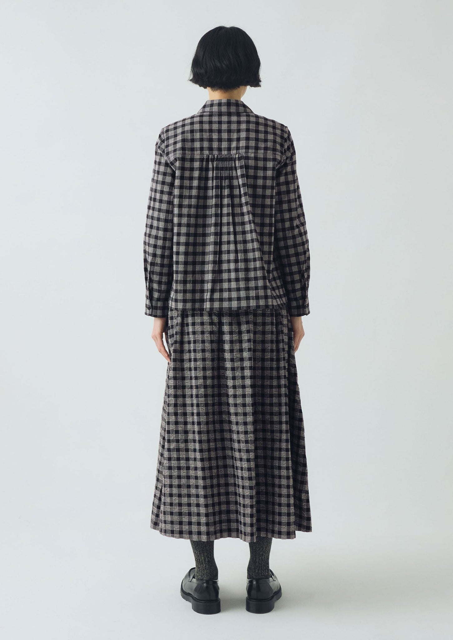 Ollie Binding Check Cotton Wool Seersucker Shirt | Black/Ecru