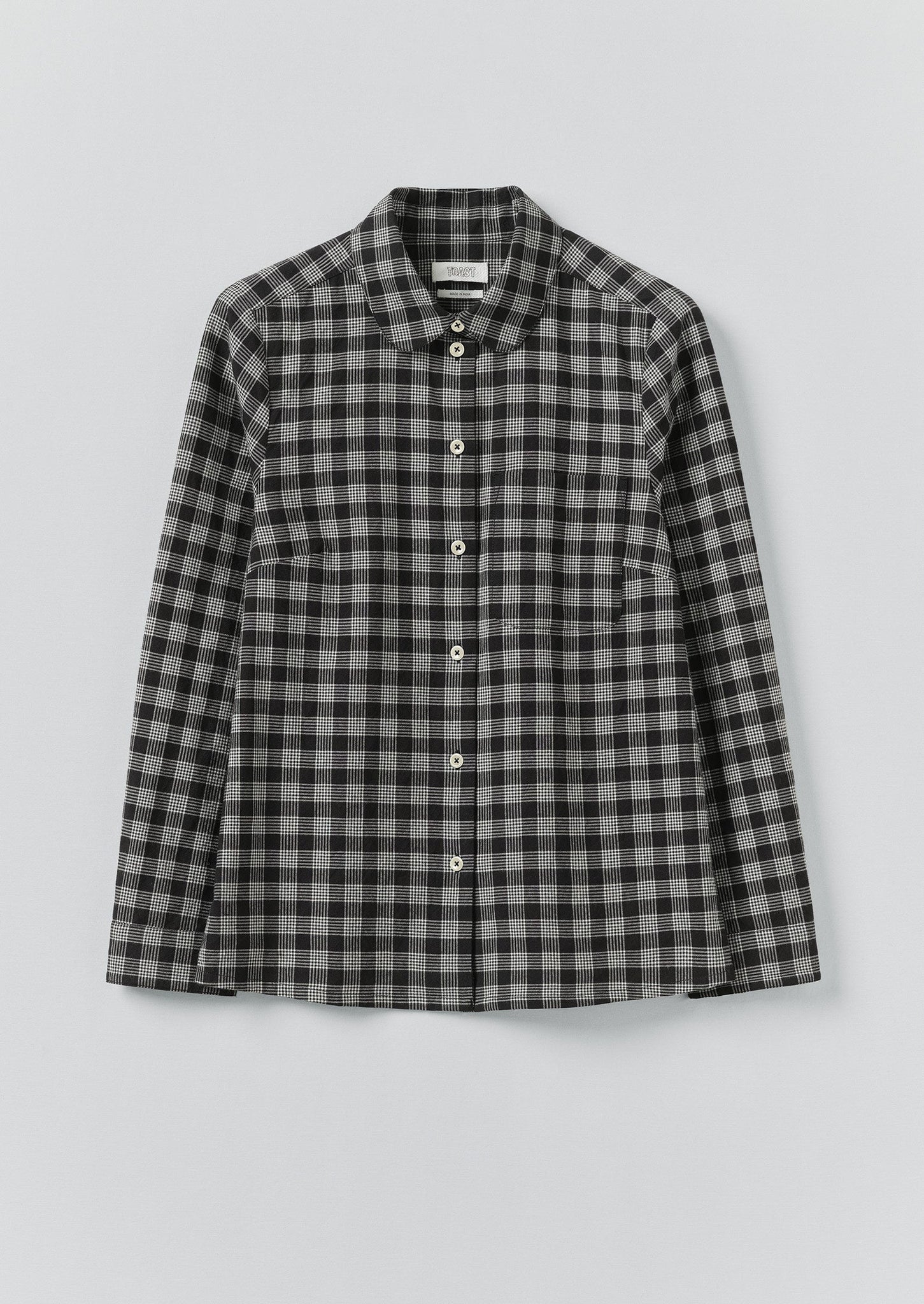 Ollie Binding Check Cotton Wool Seersucker Shirt | Black/Ecru