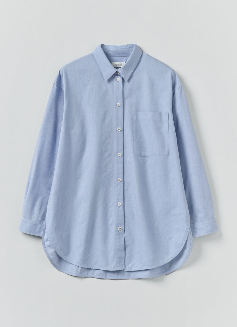 Cotton Oxford Oversized Long Shirt | Chambray Blue