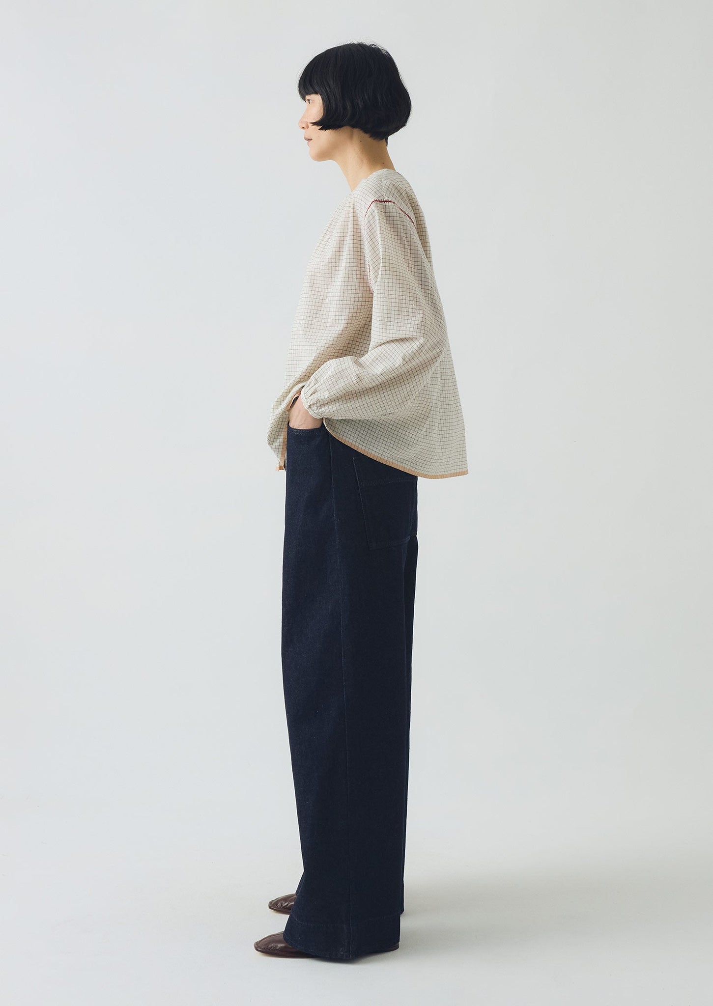 Graph Check Mulmul Shirt | Ecru