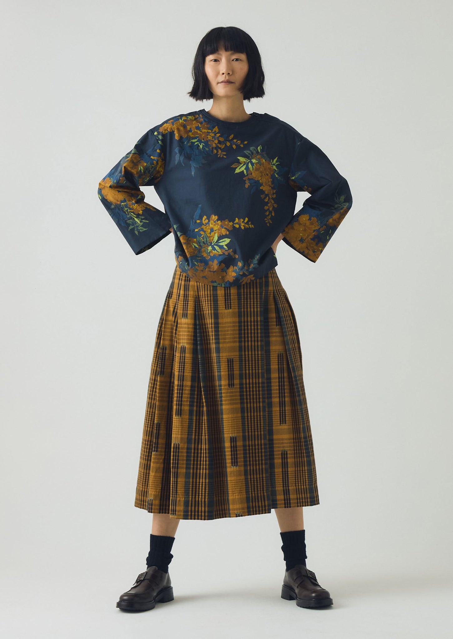 Botanical Shadow Print Cotton Top | Shadow Blue