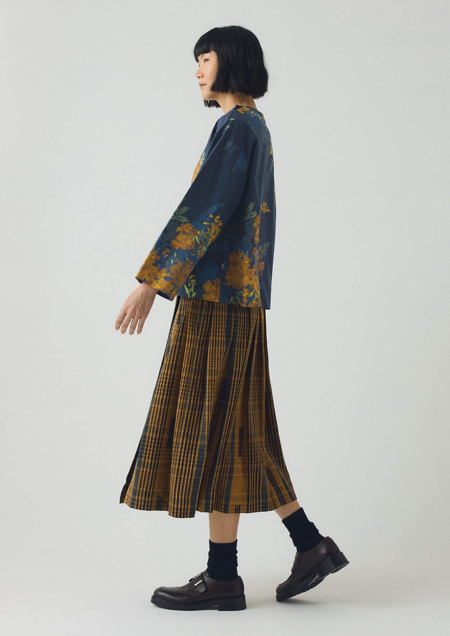 Botanical Shadow Print Cotton Top | Shadow Blue