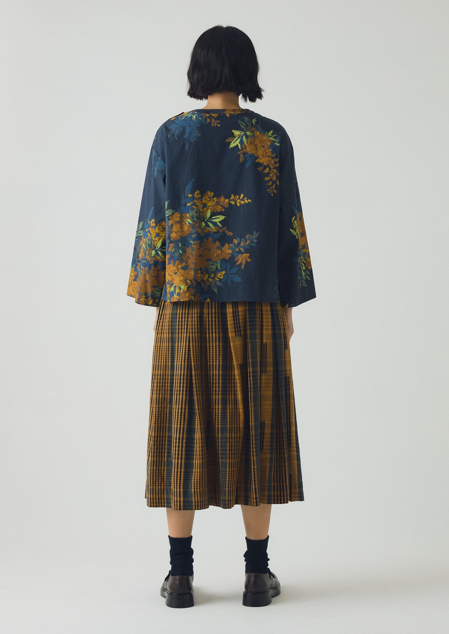 Botanical Shadow Print Cotton Top | Shadow Blue