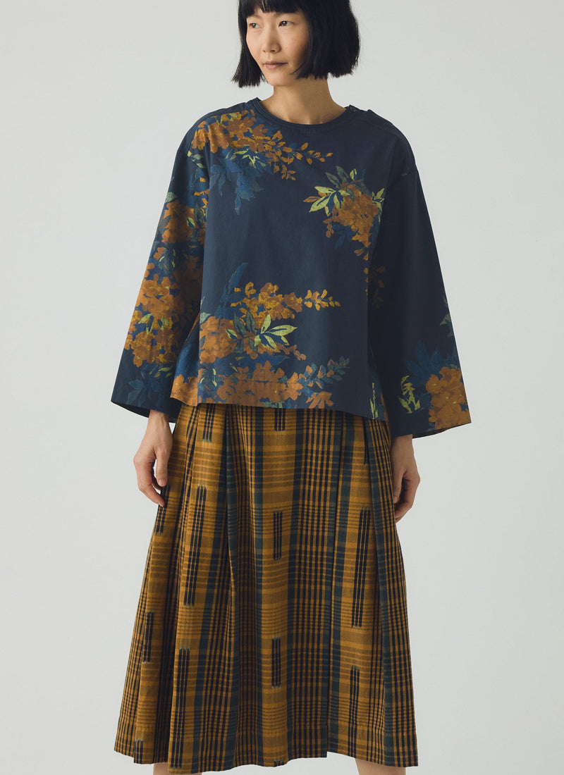 Botanical Shadow Print Cotton Top | Shadow Blue
