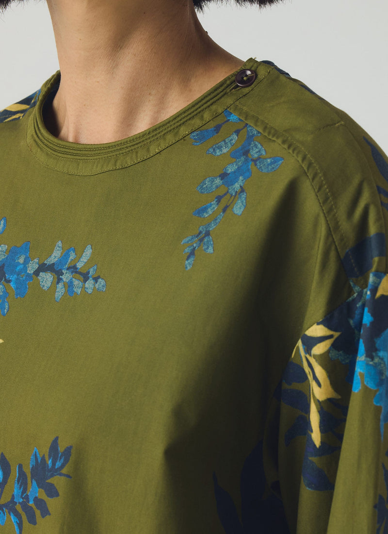 Botanical Shadow Print Cotton Top | Olive