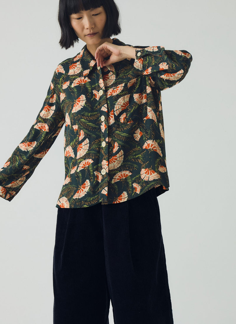 Baya Dianthus Print Shirt | Midnight Green