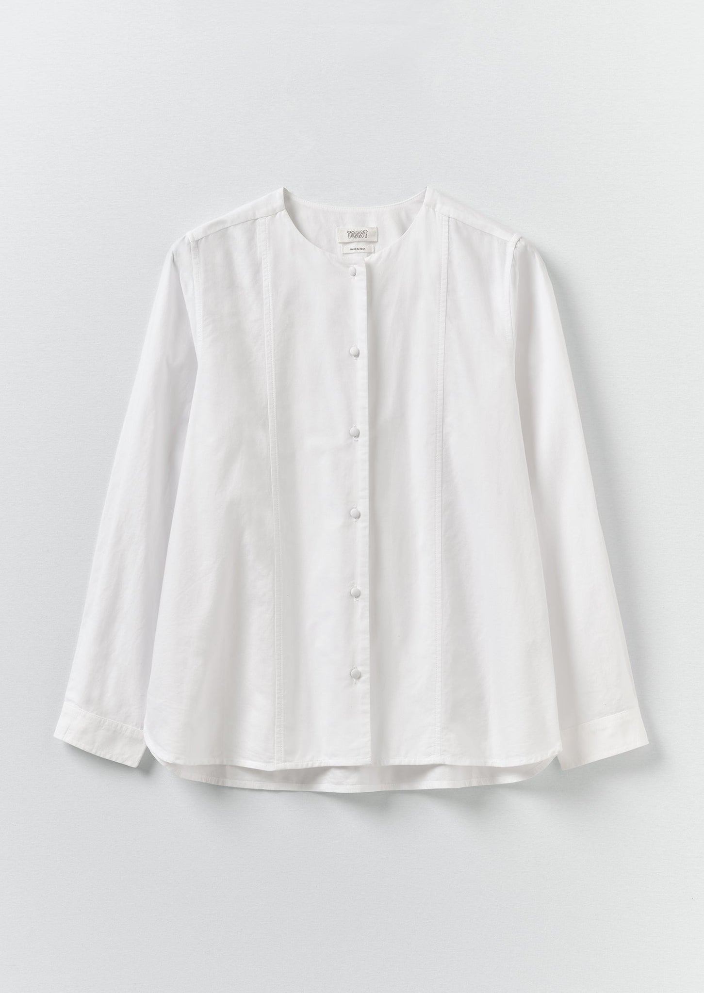 Round Neck Cotton Oxford Shirt | Paper White