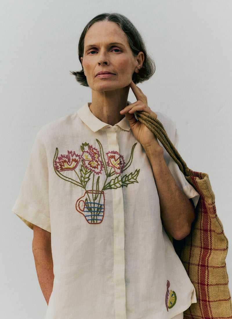 Embroidered Al Fresco Linen Shirt | Lemon Posset