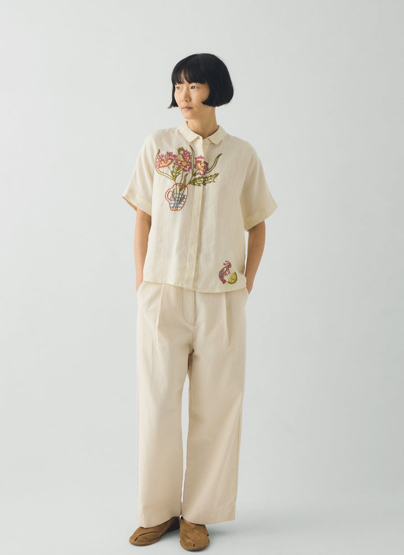 Embroidered Al Fresco Linen Shirt | Lemon Posset