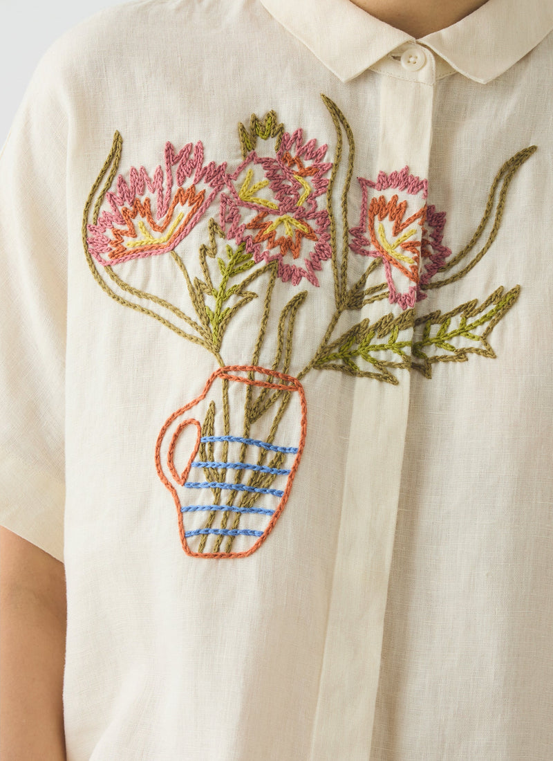 Embroidered Al Fresco Linen Shirt | Lemon Posset
