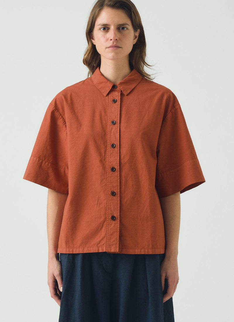 Cotton Linen Poplin Shirt | Terracotta Red