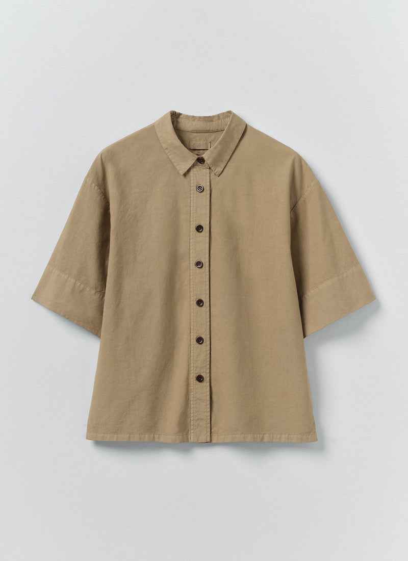 Cotton Linen Poplin Shirt | Ash Brown