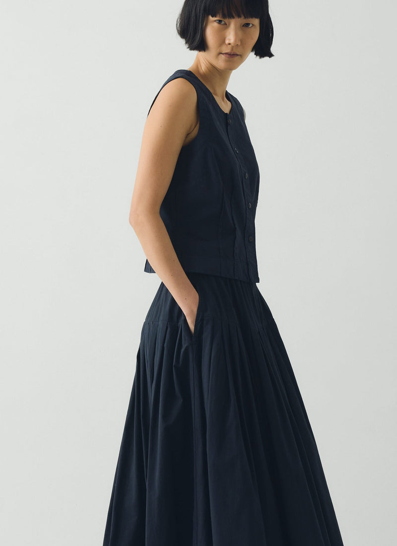 Cotton Linen Poplin Sleeveless Top | Raven Blue