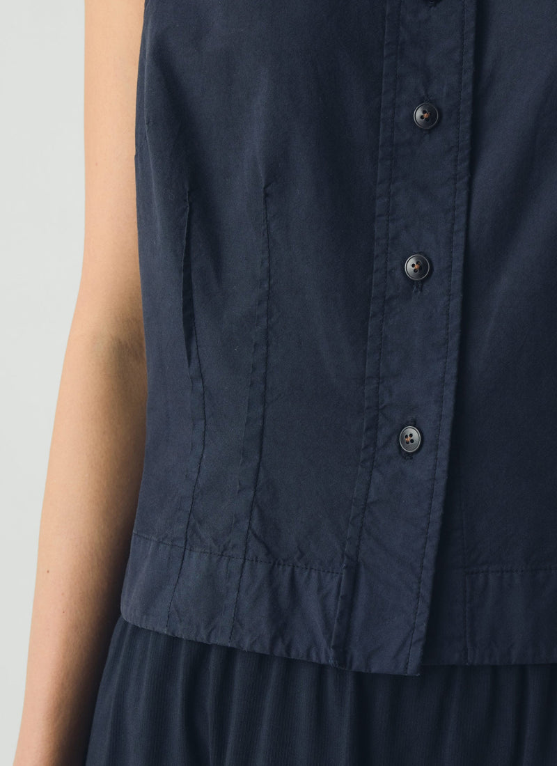 Cotton Linen Poplin Sleeveless Top | Raven Blue