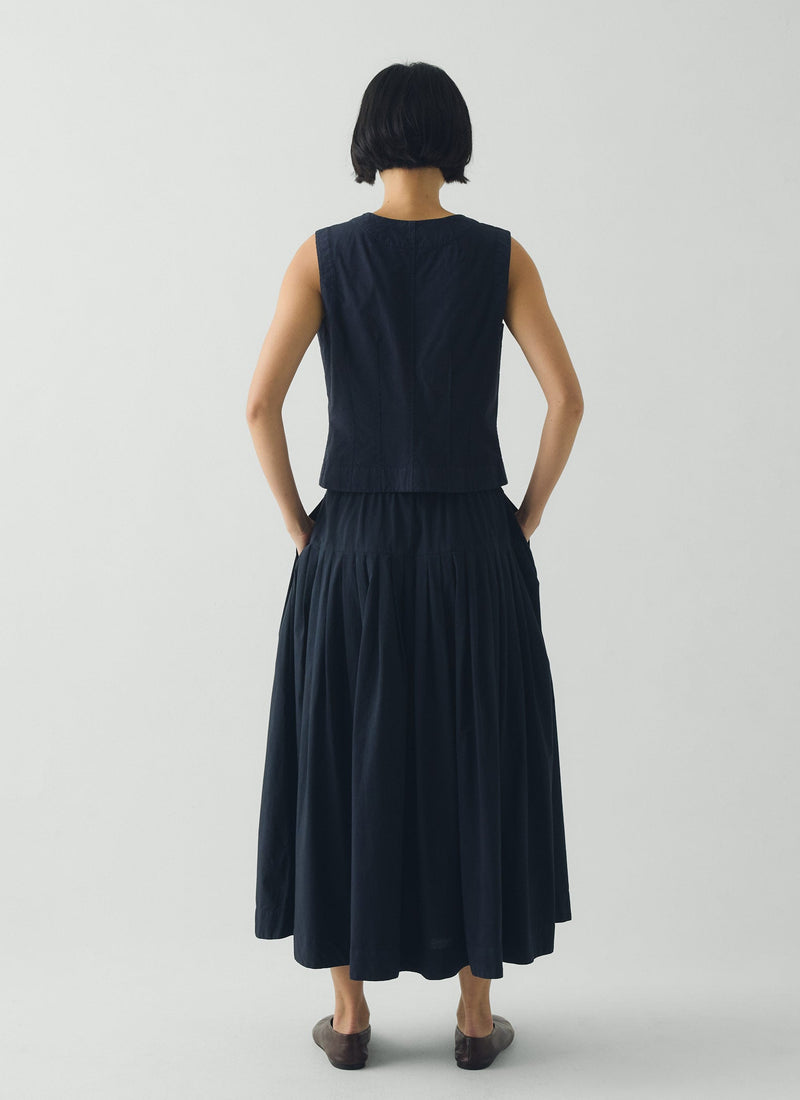 Cotton Linen Poplin Sleeveless Top | Raven Blue