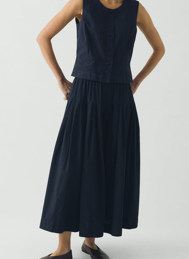 Cotton Linen Poplin Sleeveless Top | Raven Blue