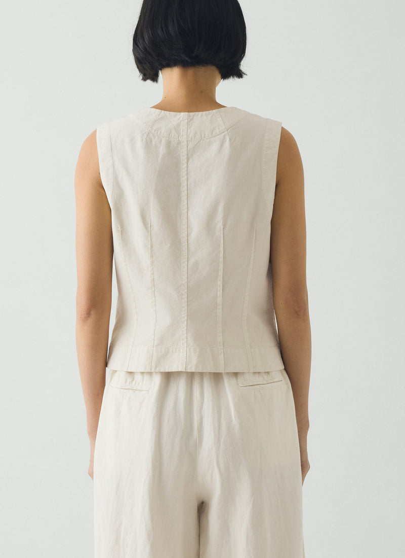 Cotton Linen Poplin Sleeveless Top | Ecru