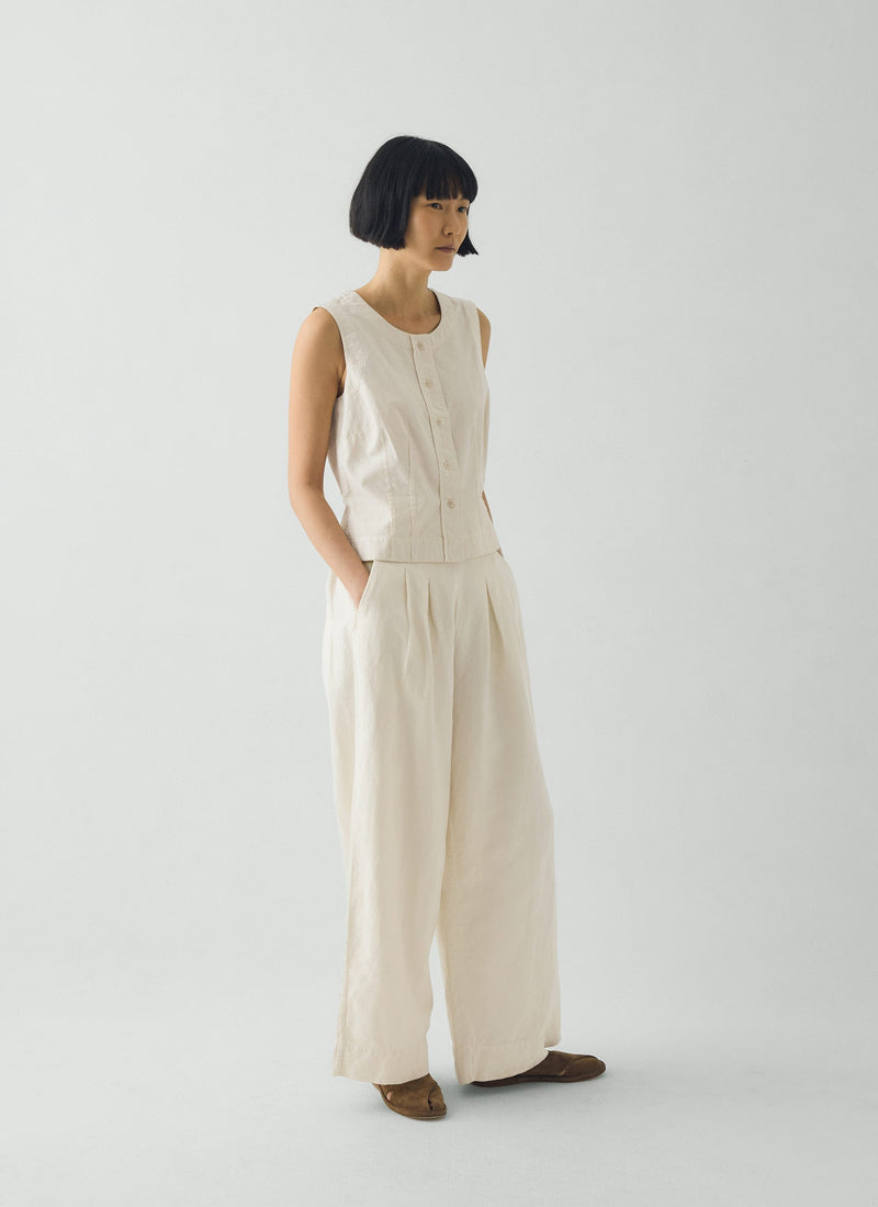 Cotton Linen Poplin Sleeveless Top | Ecru