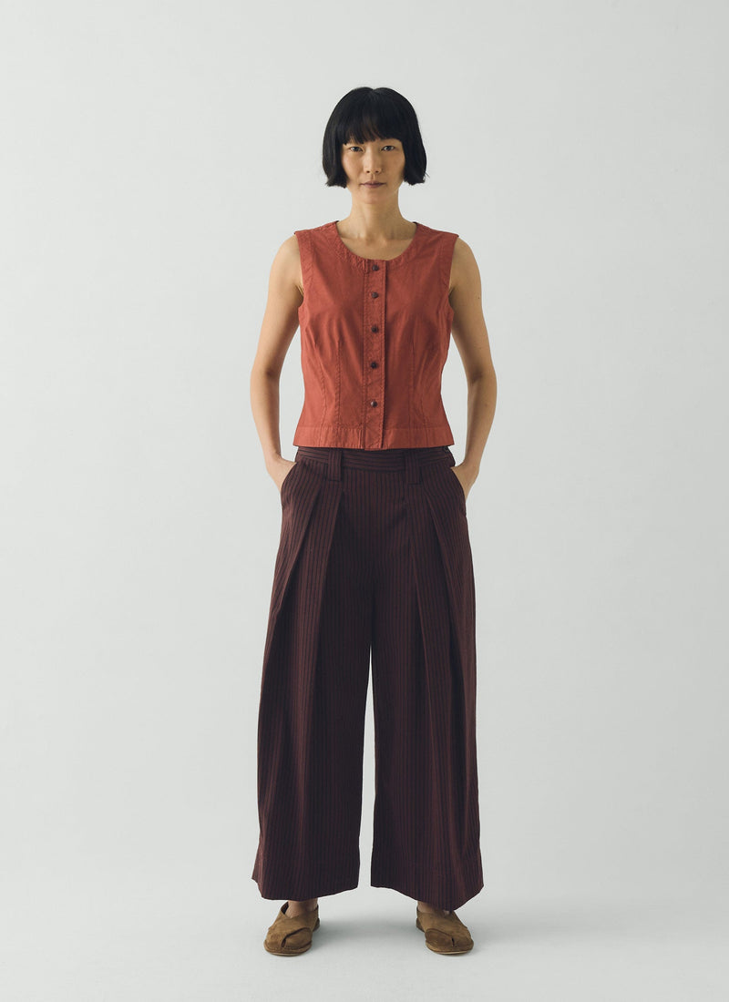 Cotton Linen Poplin Sleeveless Top | Terracotta