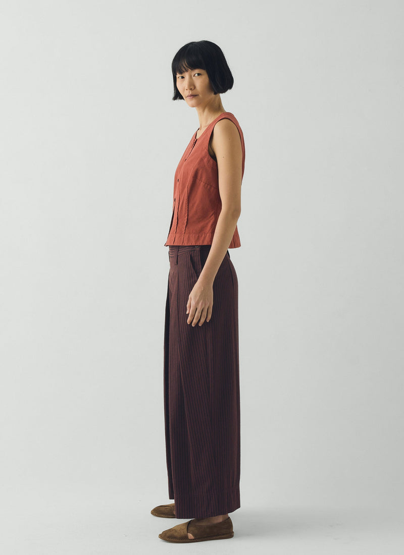 Cotton Linen Poplin Sleeveless Top | Terracotta