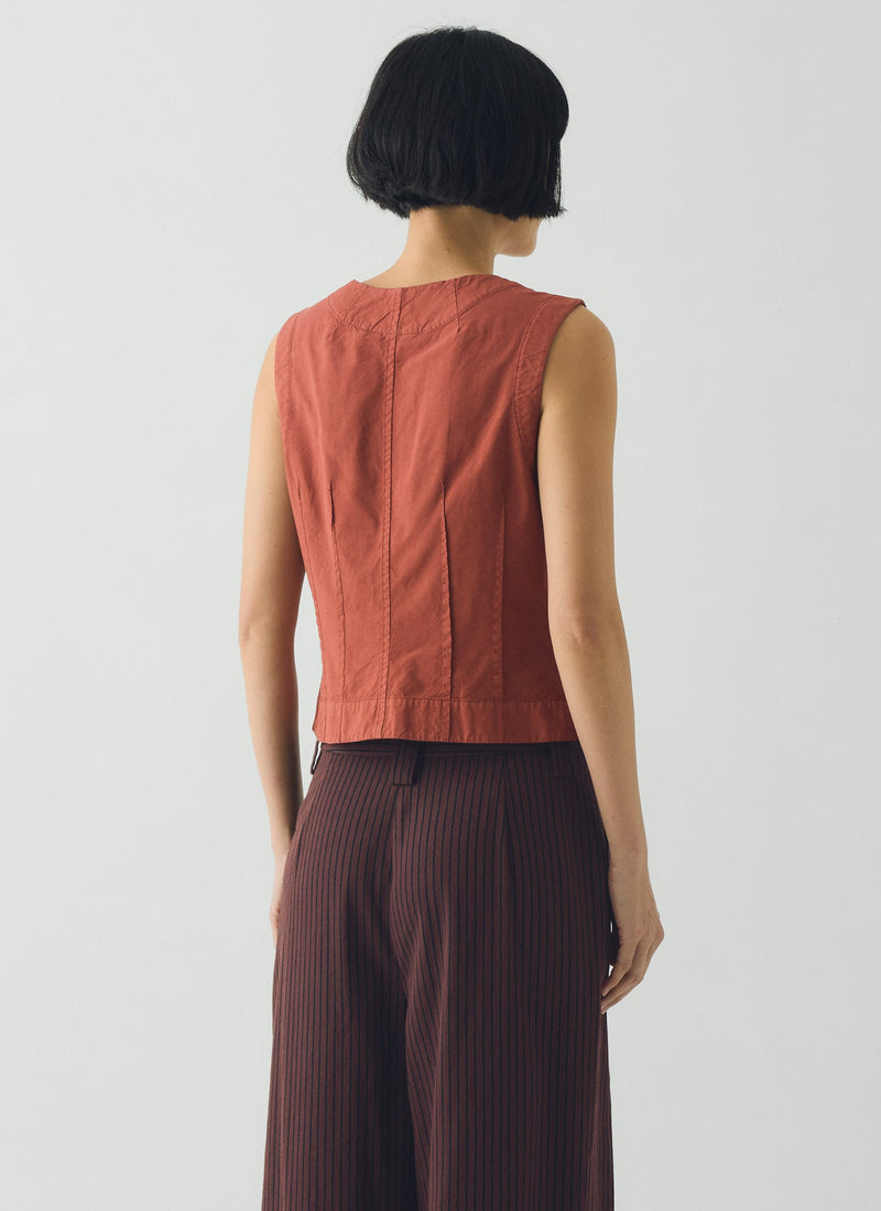 Cotton Linen Poplin Sleeveless Top | Terracotta